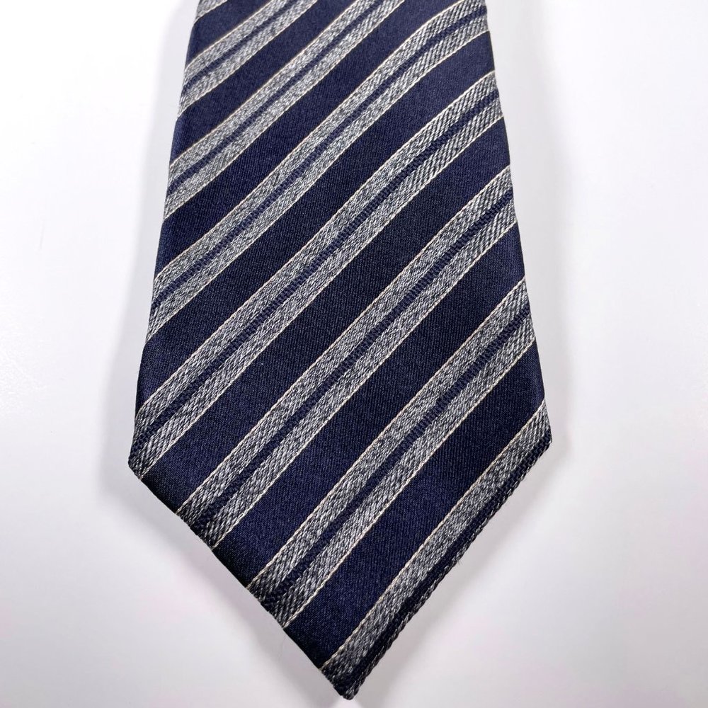 EUC Silk Canali Tie in Blue W/Heathered Grey & Charcoal Diagonal Stripes
